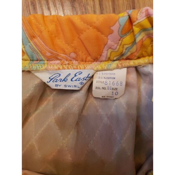 70s Bold Orange Oil Slick Quilted Maxi Skirt Sz 10 Park East by Swirl Mod Op Art - Picture 13 of 15